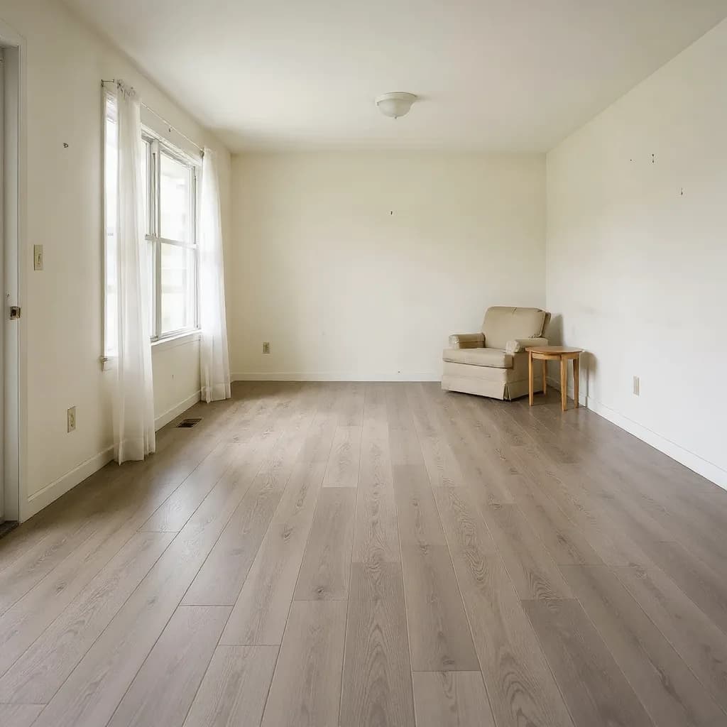 A living room finished in luxury vinyl plank, visualized from the homeowner's own photo.